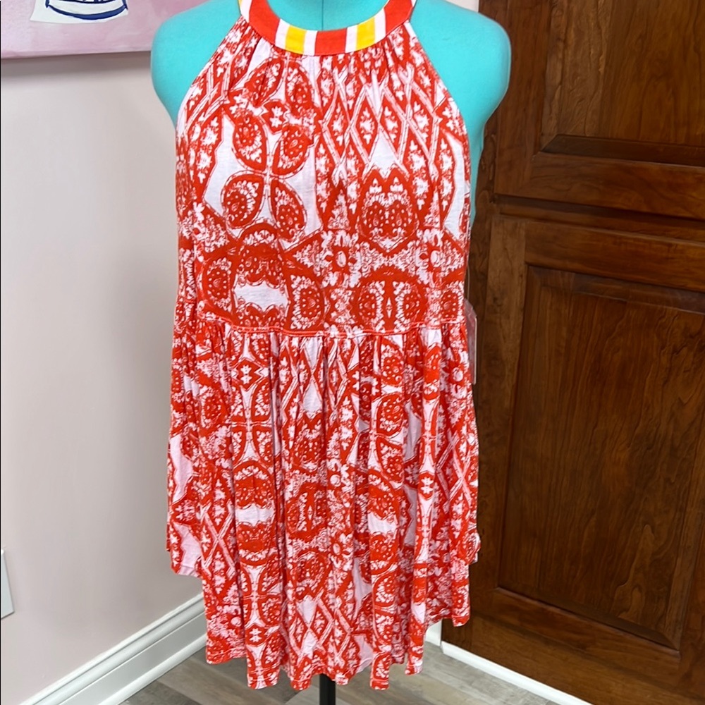 Free People Vibrant Orange and Lavender Halter Tank Top